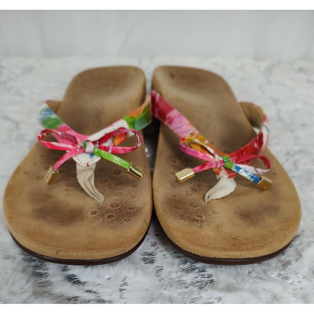Vionic Womens Floral Bow Orthotic Flip Flop Sandals Multi Color Arch Support 8